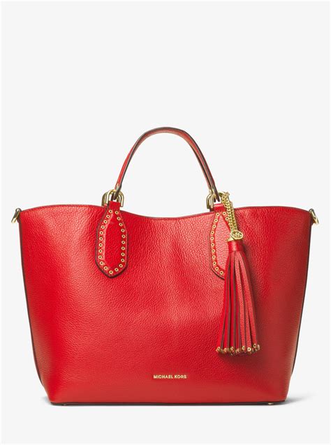 michael kors red leather tote|mk tote bag.